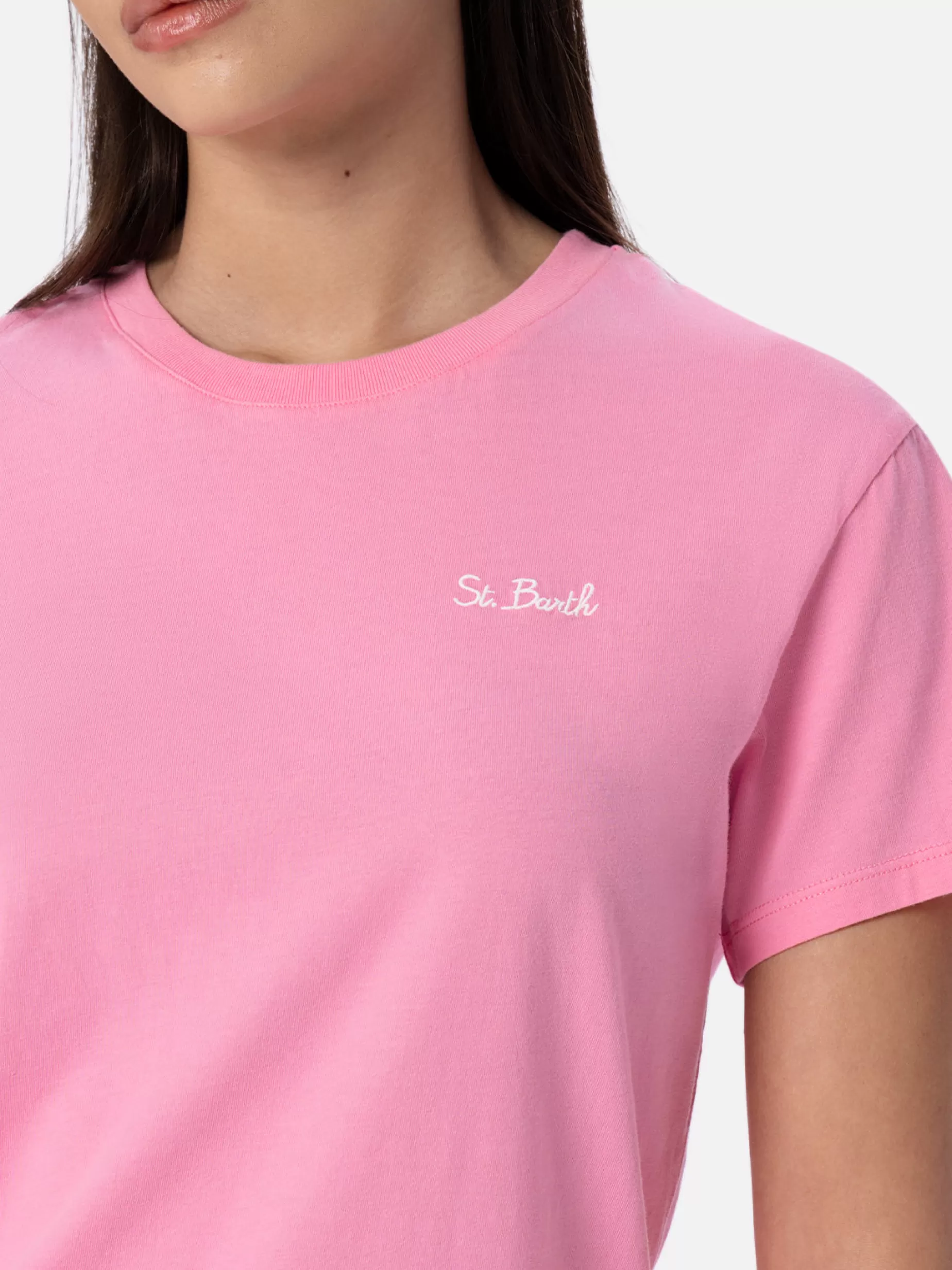 MC2 Saint Barth T-shirts^Rosafarbenes Rundhals-T-Shirt Emilie aus Baumwolljersey für Damen